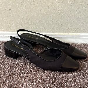 Veronica Beard Black Slingback Cap Toe Leather Mesh Heels Size 9.5